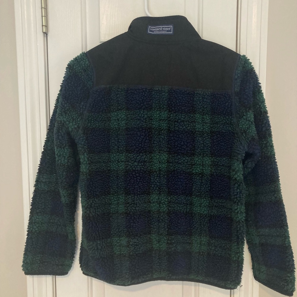 Vineyard Vines Kids Plaid Fleece Jacket - Green and Blue - Picture 3 of 7